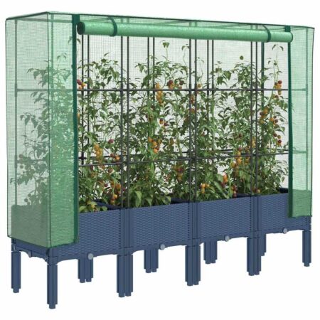 Højbed med drivhusovertræk 160×40×140 cm - rattan-look, blågrå