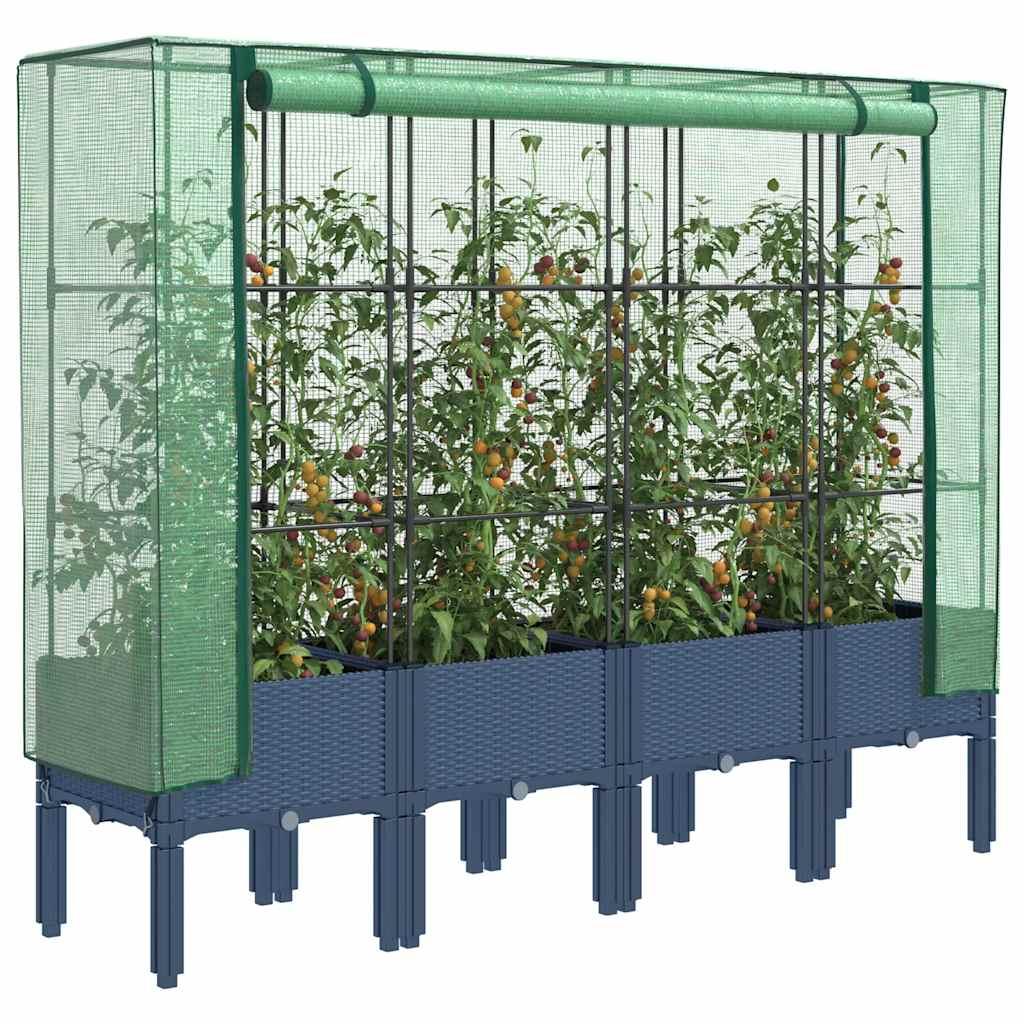 Højbed med drivhusovertræk 160×40×140 cm - rattan-look, blågrå Højbed med drivhusovertræk 160×40×140 cm - rattan-look, blågrå