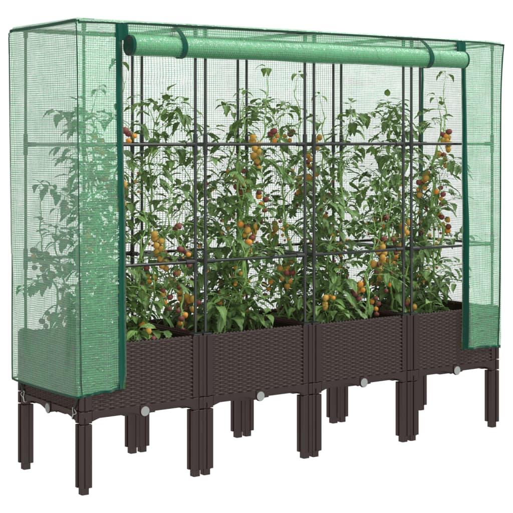 Højbed med drivhusovertræk 160×40×140 cm - rattan-look, brun/grøn Højbed med drivhusovertræk 160×40×140 cm - rattan-look, brun/grøn