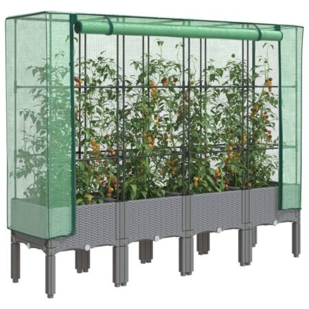 Højbed med drivhusovertræk 160×40×140 cm - rattan-look, lysegrå