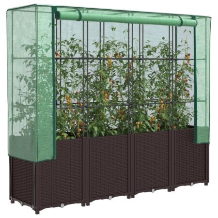 Højbed med drivhusovertræk 160×40×153 cm - rattan-look