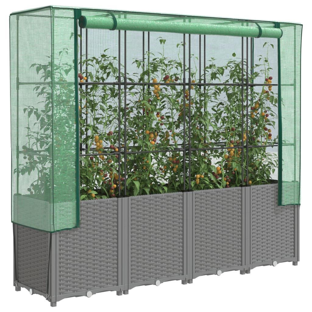 Højbed med drivhusovertræk 160×40×153 cm - rattan-look, lysegrå Højbed med drivhusovertræk 160×40×153 cm - rattan-look, lysegrå
