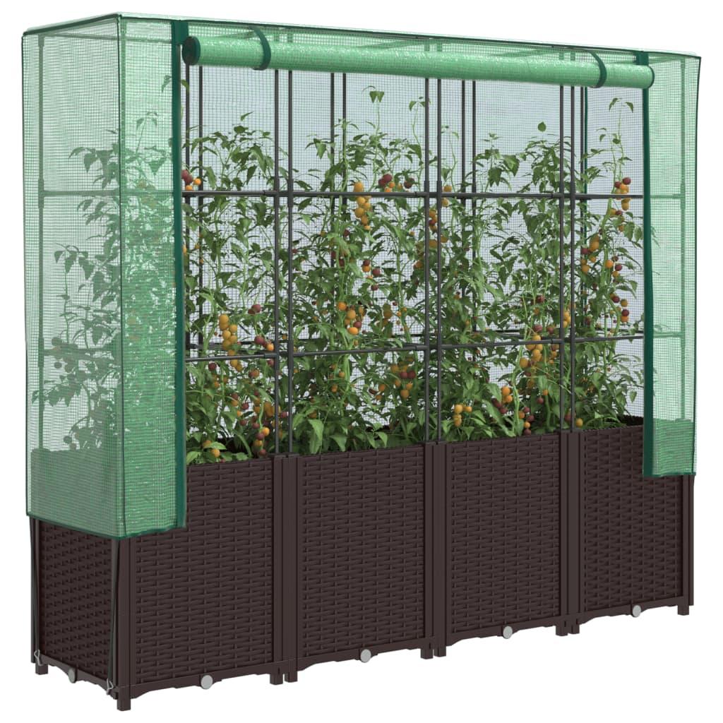 Højbed med drivhusovertræk 160×40×153 cm - rattan-look Højbed med drivhusovertræk 160×40×153 cm - rattan-look