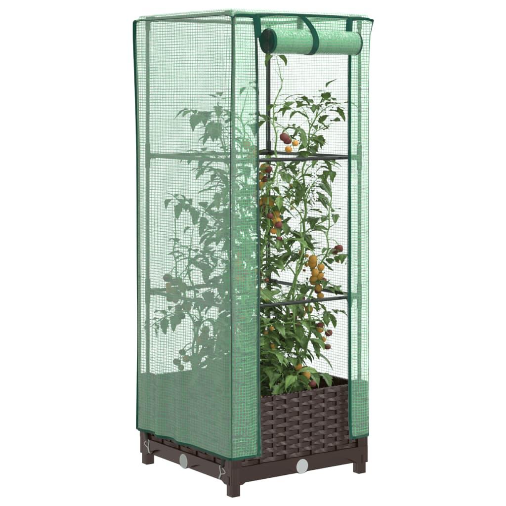 Højbed med drivhusovertræk 40×40×123 cm - rattan-look, brun/grøn Højbed med drivhusovertræk 40×40×123 cm - rattan-look, brun/grøn