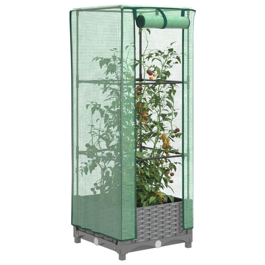 Højbed med drivhusovertræk 40×40×123 cm - rattan-look, lysegrå Højbed med drivhusovertræk 40×40×123 cm - rattan-look, lysegrå