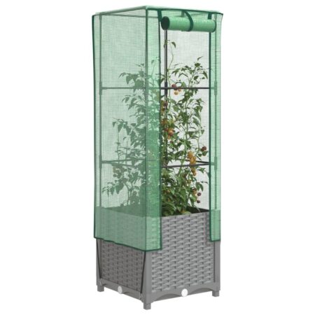 Højbed med drivhusovertræk 40×40×139 cm - rattan-look, lysegrå