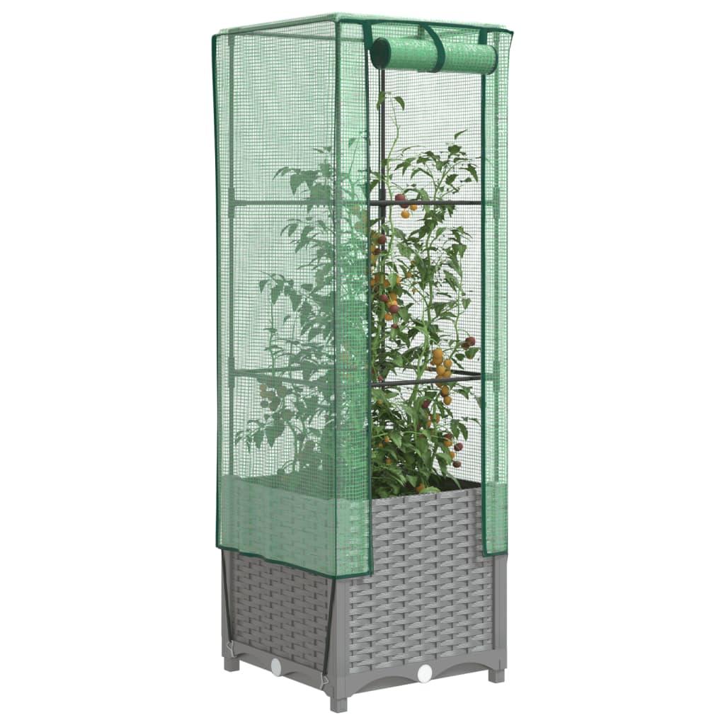 Højbed med drivhusovertræk 40×40×139 cm - rattan-look, lysegrå Højbed med drivhusovertræk 40×40×139 cm - rattan-look, lysegrå