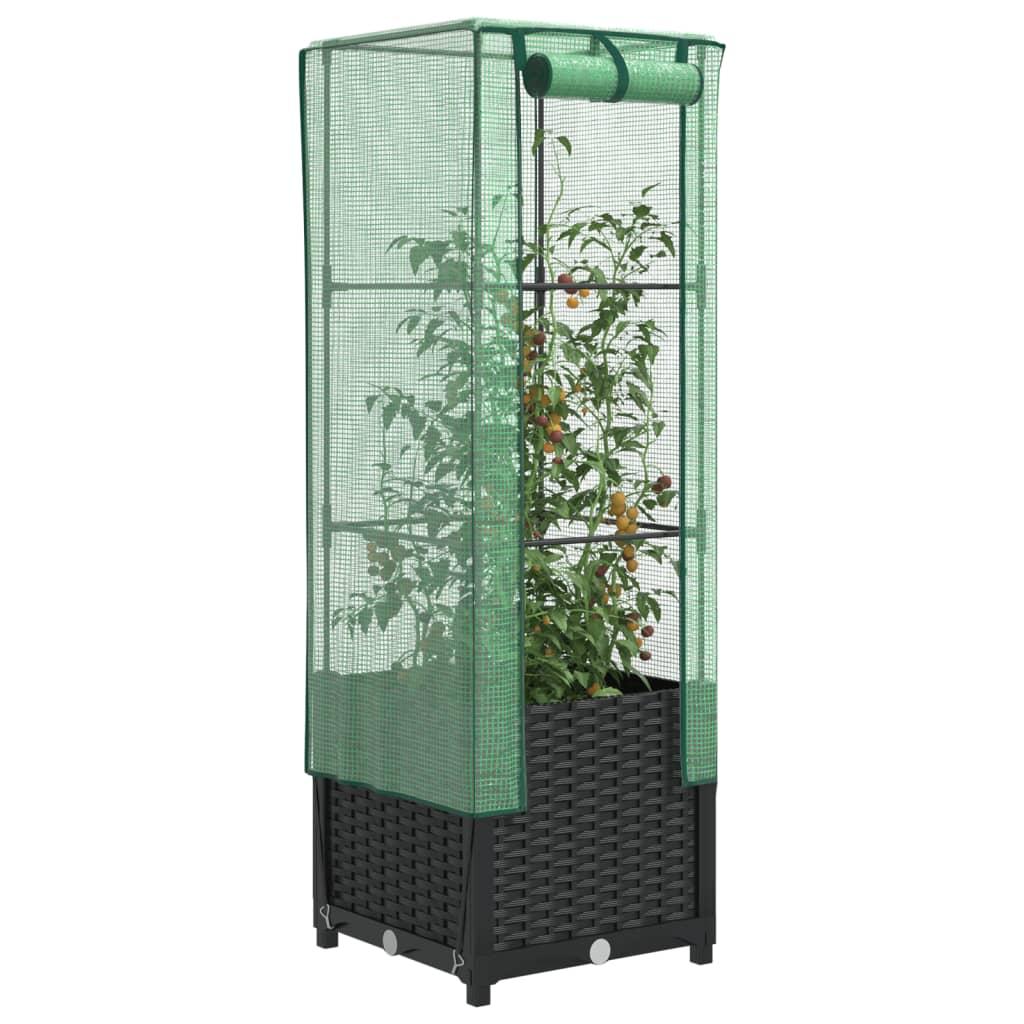 Højbed med drivhusovertræk 40×40×139 cm - rattan-look, sort/grøn Højbed med drivhusovertræk 40×40×139 cm - rattan-look, sort/grøn