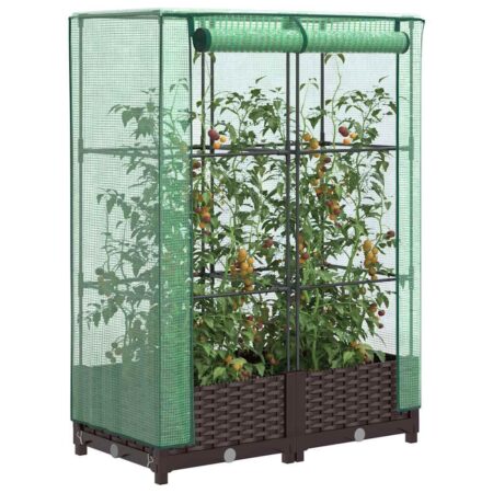 Højbed med drivhusovertræk 80×40×123 cm - rattan-look