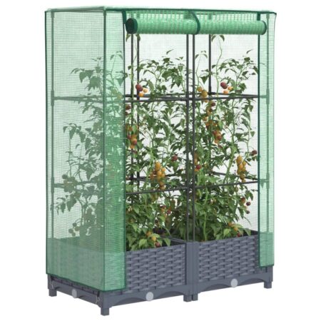Højbed med drivhusovertræk 80×40×123 cm - rattan-look, blågrå