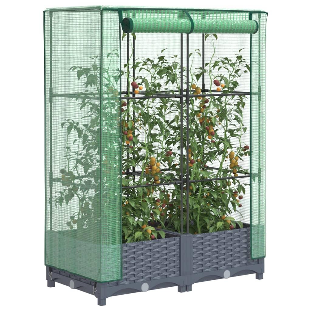 Højbed med drivhusovertræk 80×40×123 cm - rattan-look, blågrå Højbed med drivhusovertræk 80×40×123 cm - rattan-look, blågrå