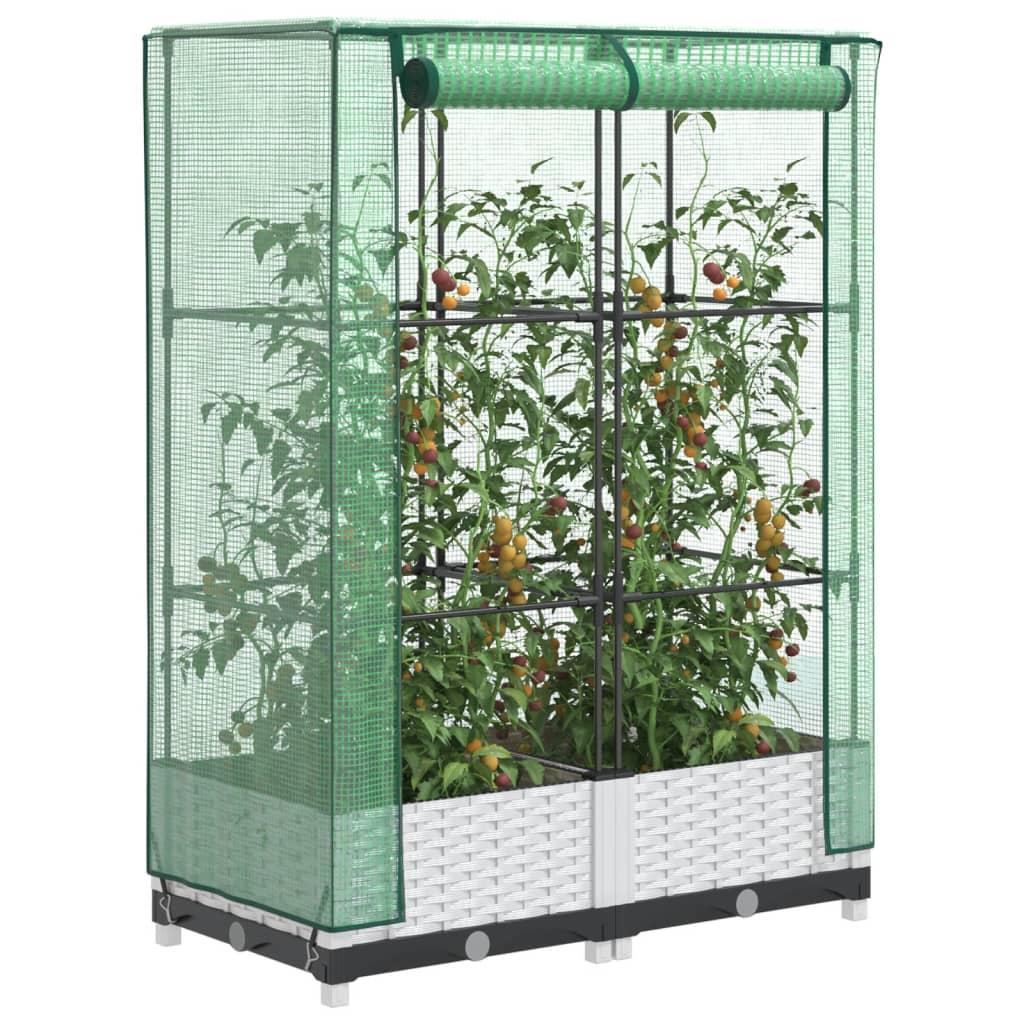 Højbed med drivhusovertræk 80×40×123 cm - rattan-look, hvid/grøn Højbed med drivhusovertræk 80×40×123 cm - rattan-look, hvid/grøn