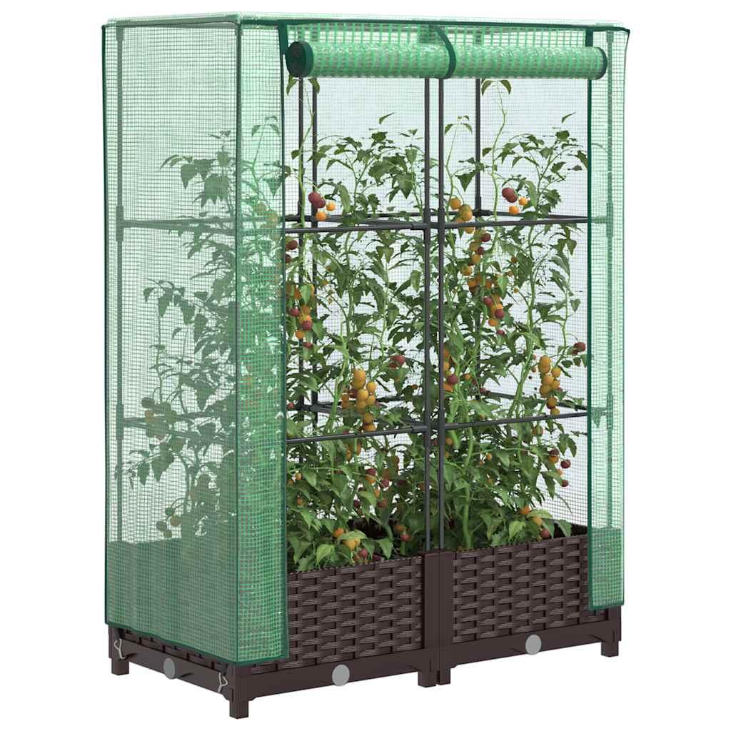 Højbed med drivhusovertræk 80×40×123 cm - rattan-look Højbed med drivhusovertræk 80×40×123 cm - rattan-look