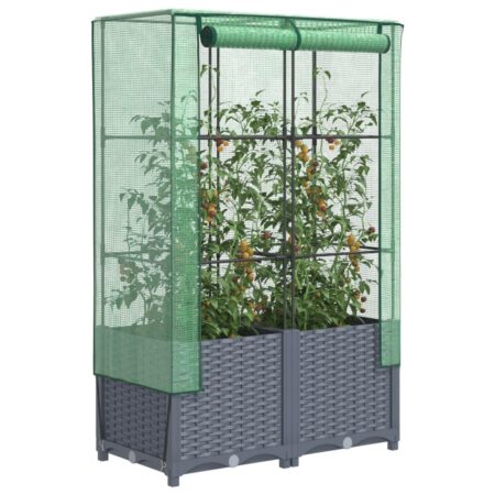 Højbed med drivhusovertræk 80×40×138 cm - rattan-look, blågrå