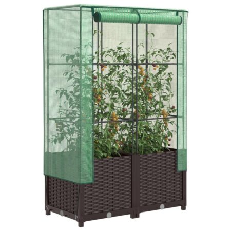 Højbed med drivhusovertræk 80×40×138 cm - rattan-look, brun/grøn