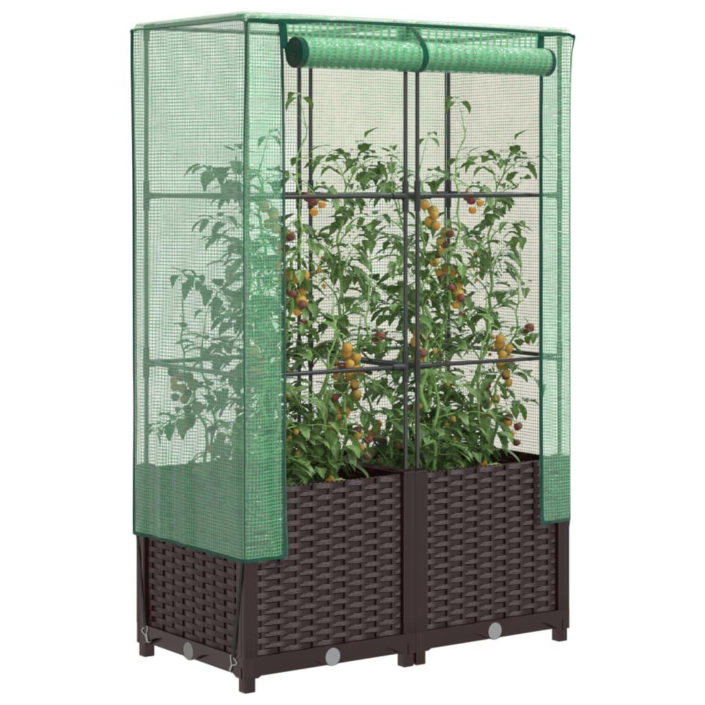 Højbed med drivhusovertræk 80×40×138 cm - rattan-look, brun/grøn Højbed med drivhusovertræk 80×40×138 cm - rattan-look, brun/grøn