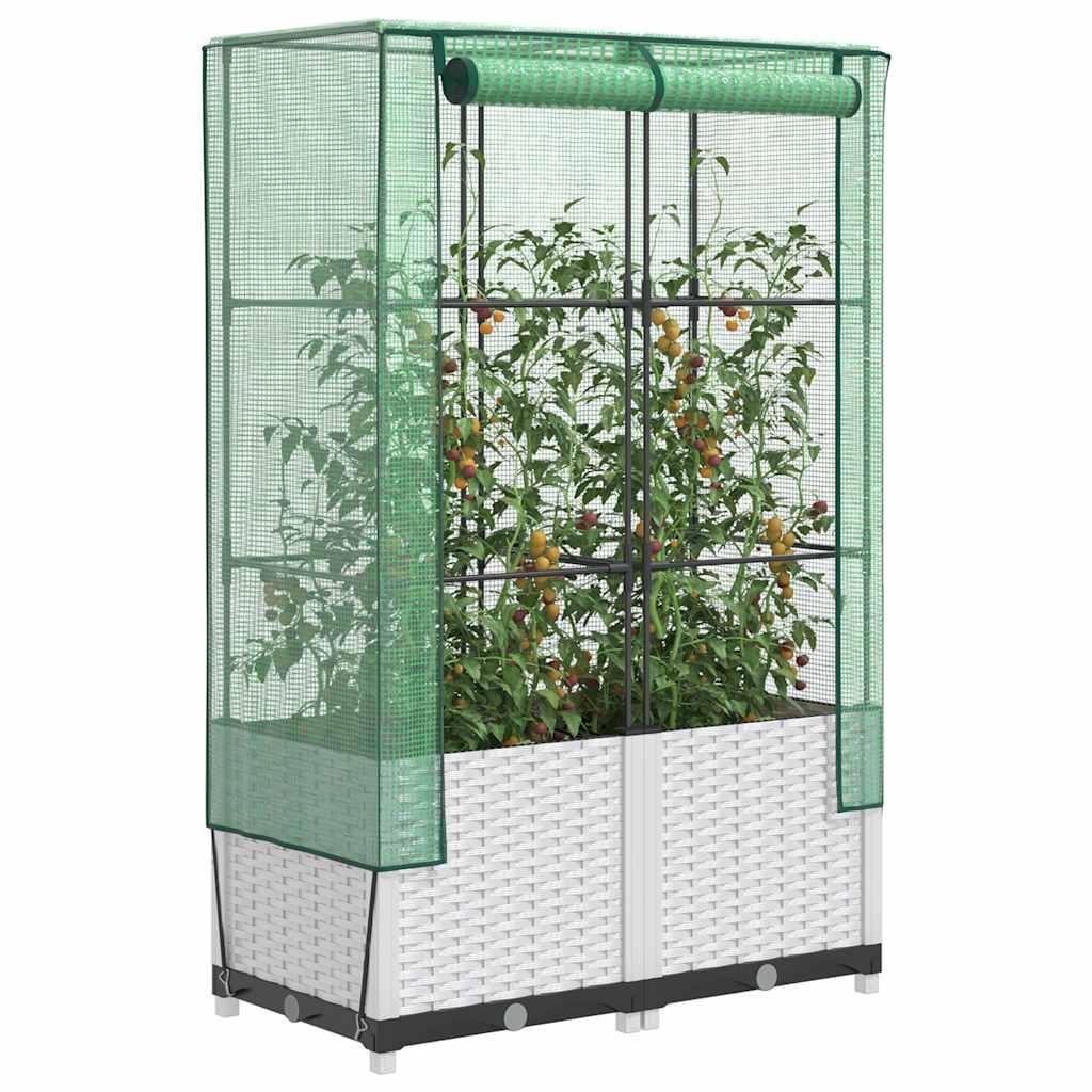 Højbed med drivhusovertræk 80×40×138 cm - rattan-look, hvid/grøn Højbed med drivhusovertræk 80×40×138 cm - rattan-look, hvid/grøn