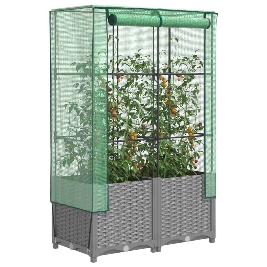 Højbed med drivhusovertræk 80×40×138 cm - rattan-look, lysegrå Højbed med drivhusovertræk 80×40×138 cm - rattan-look, lysegrå