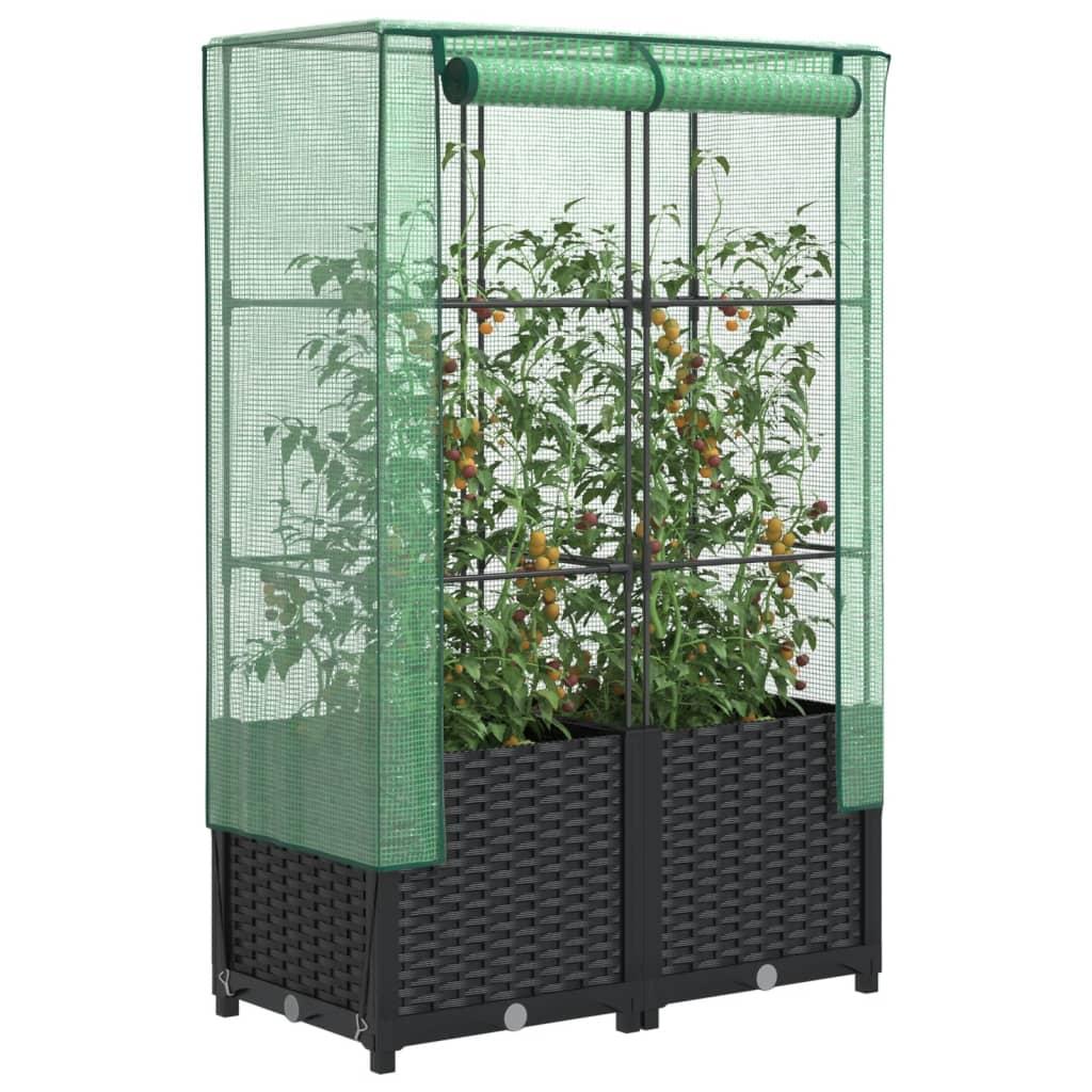Højbed med drivhusovertræk 80×40×138 cm - rattan-look, sort/grøn Højbed med drivhusovertræk 80×40×138 cm - rattan-look, sort/grøn