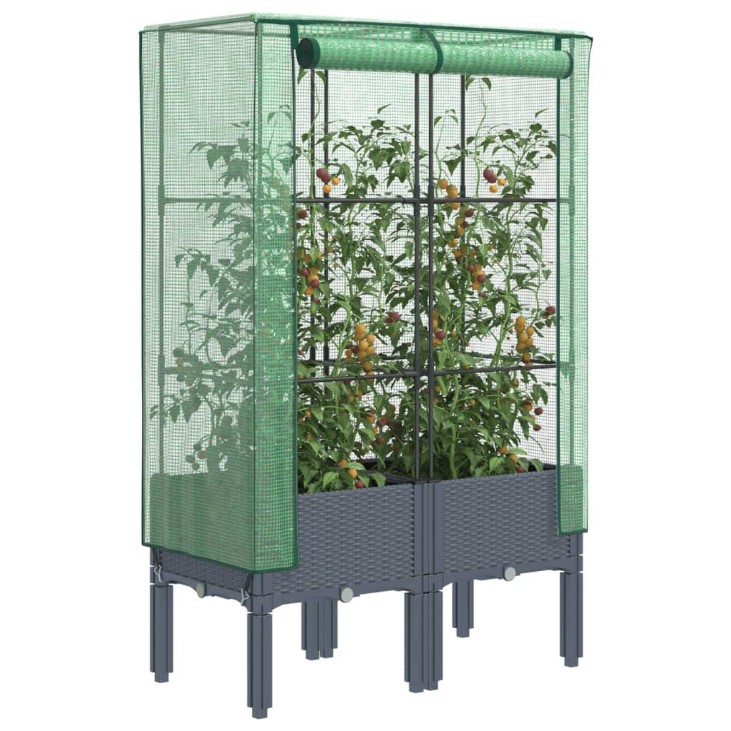 Højbed med drivhusovertræk 80×40×140 cm - rattan-look, blågrå Højbed med drivhusovertræk 80×40×140 cm - rattan-look, blågrå