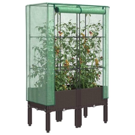 Højbed med drivhusovertræk 80×40×140 cm - rattan-look, brun/grøn