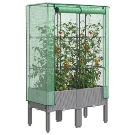 Højbed med drivhusovertræk 80×40×140 cm - rattan-look, lysegrå
