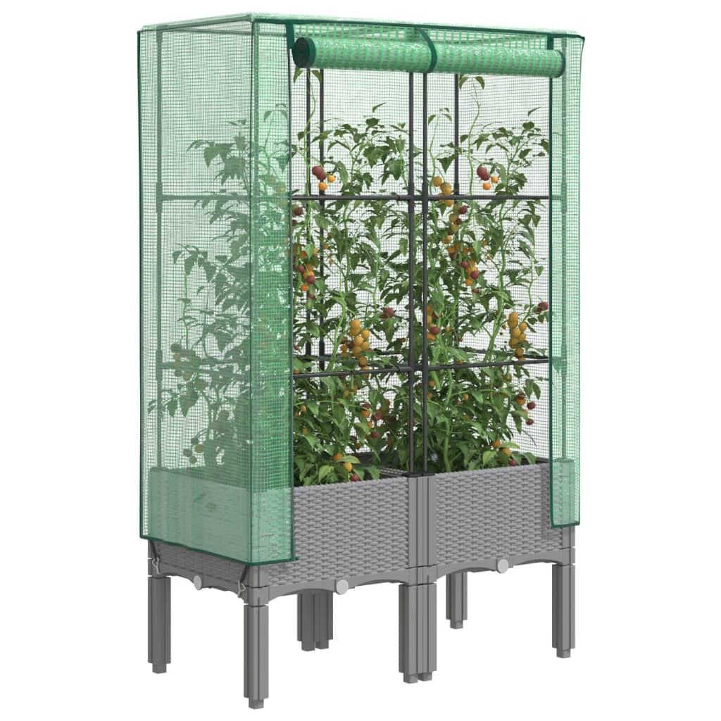 Højbed med drivhusovertræk 80×40×140 cm - rattan-look, lysegrå Højbed med drivhusovertræk 80×40×140 cm - rattan-look, lysegrå