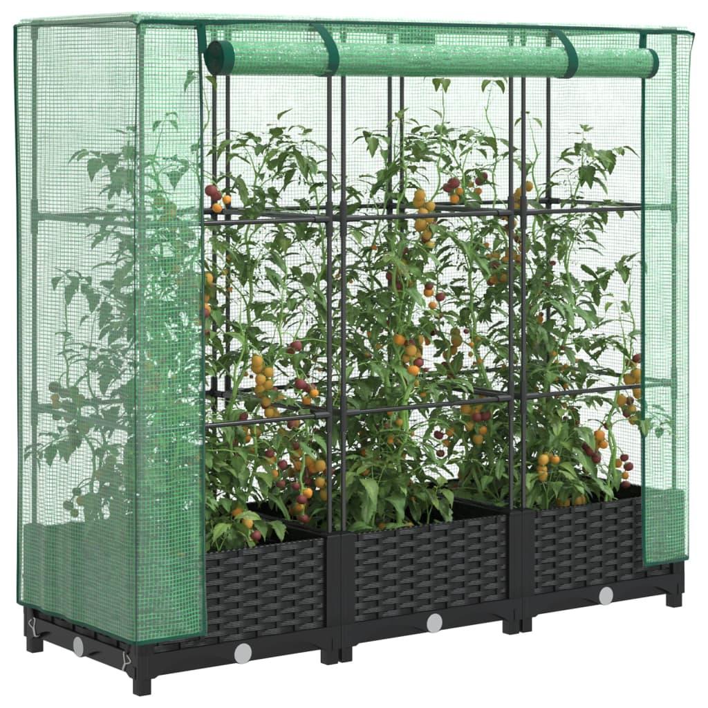 Højbed med drivhusovertræk i rattan-look - 120 × 40 × 123 cm, sort/grøn Højbed med drivhusovertræk i rattan-look - 120 × 40 × 123 cm, sort/grøn