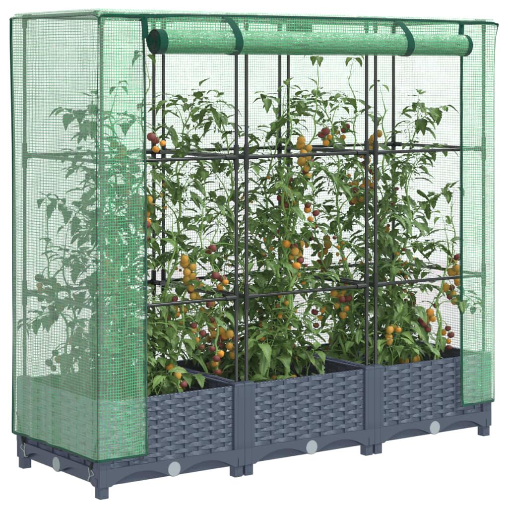 Højbed med drivhusovertræk i rattan-look 120×40×123 cm - blågrå Højbed med drivhusovertræk i rattan-look 120×40×123 cm - blågrå