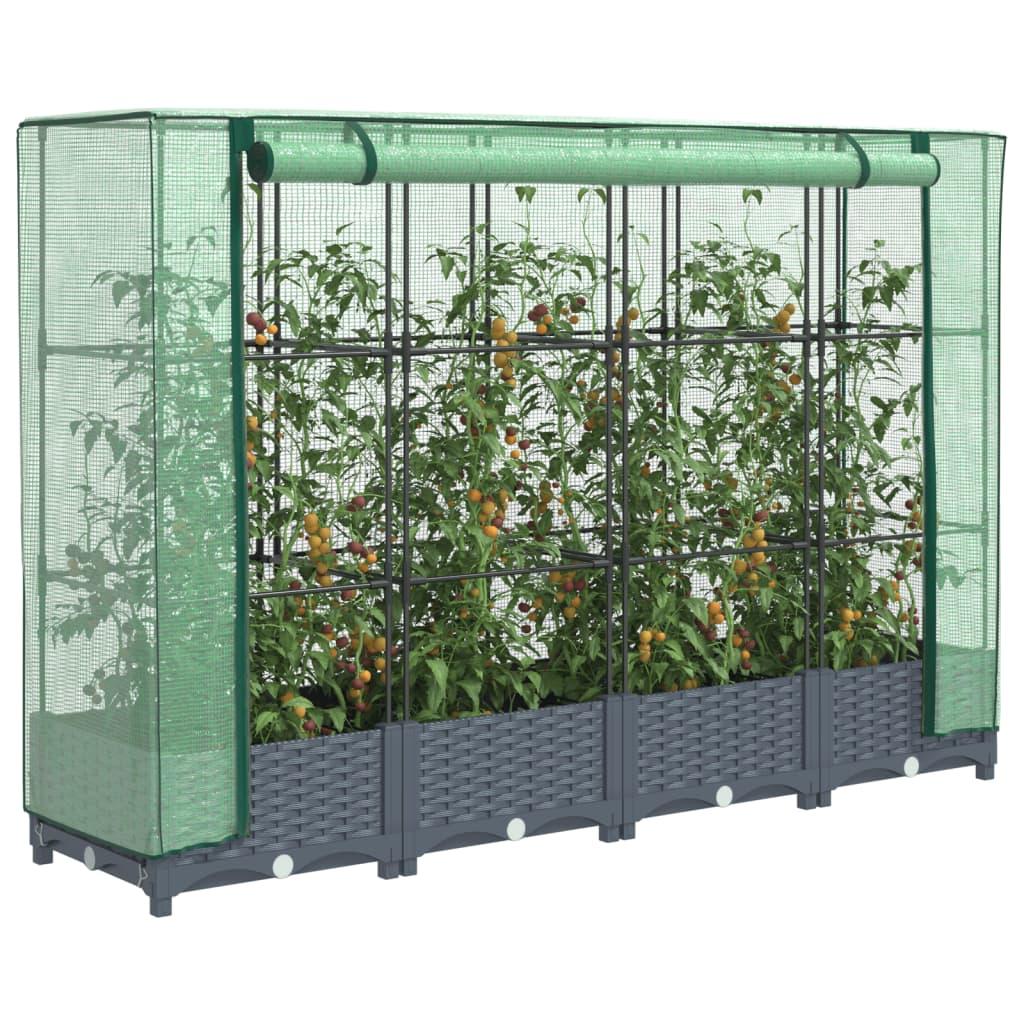 Højbed med drivhusovertræk i rattan-look 160 × 40 × 123 cm - blågrå Højbed med drivhusovertræk i rattan-look 160 × 40 × 123 cm - blågrå