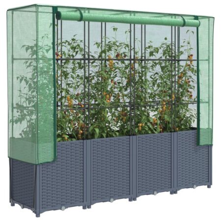Højbed med drivhusovertræk i rattan-look - 160 × 40 × 153 cm