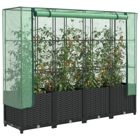 Højbed med drivhusovertræk i rattan-look 160×40×138 cm - sort/grøn