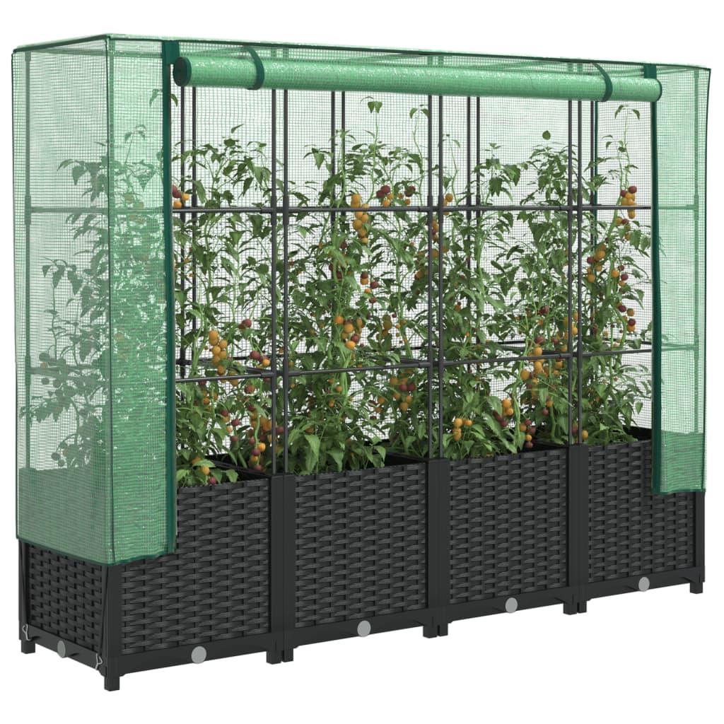 Højbed med drivhusovertræk i rattan-look 160×40×138 cm - sort/grøn Højbed med drivhusovertræk i rattan-look 160×40×138 cm - sort/grøn