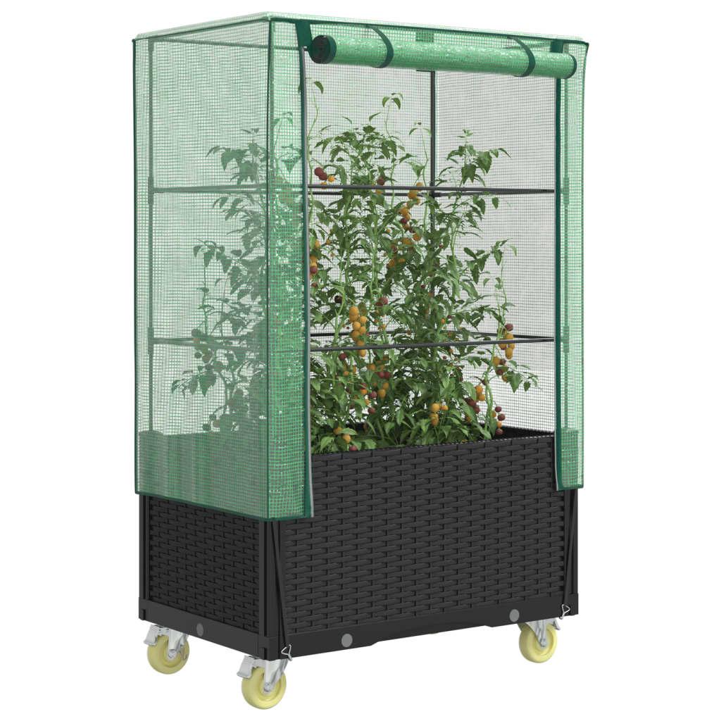 Højbed med drivhusovertræk og hjul - rattan-look 80×50×182 cm Højbed med drivhusovertræk og hjul - rattan-look 80×50×182 cm