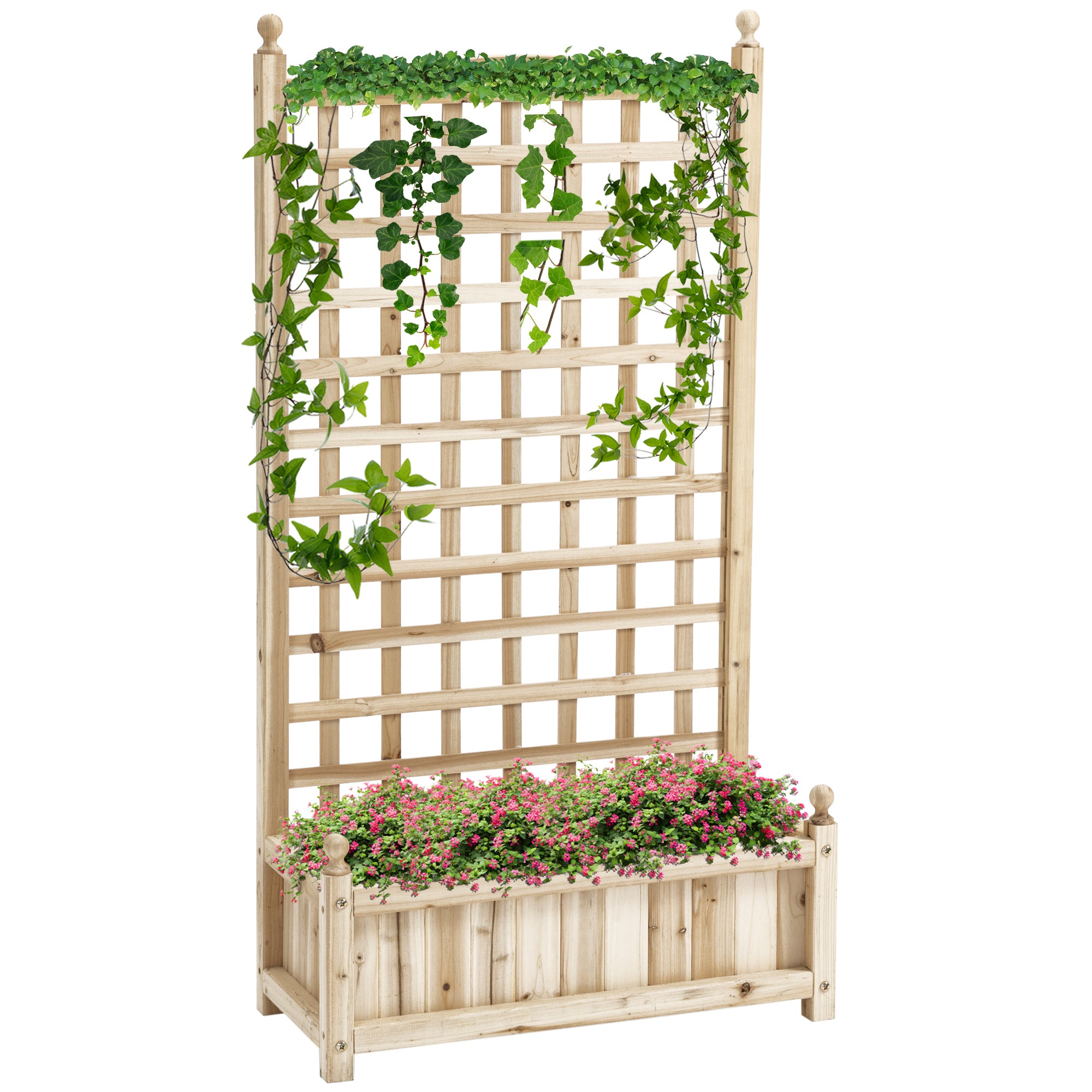 Højbed med espalier, blomsterkasse, espalier, rosenbue med espalier til klatreplanter, havetræ, natur 64 x 28 x 120 cm Højbed med espalier, blomsterkasse, espalier, rosenbue med espalier til klatreplanter, havetræ, natur 64 x 28 x 120 cm