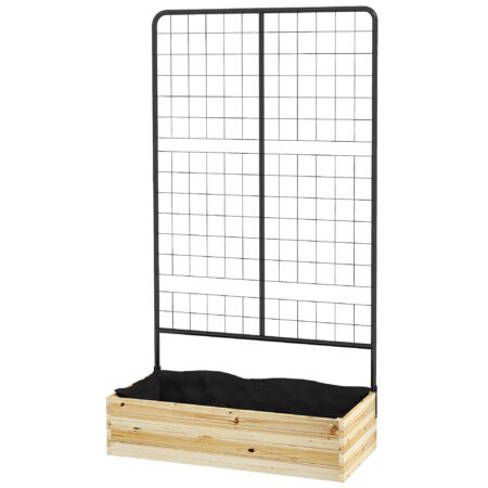 Højbed med espalier, fleeceforing, naturtræ, stål, 80x38x145 cm, sort
