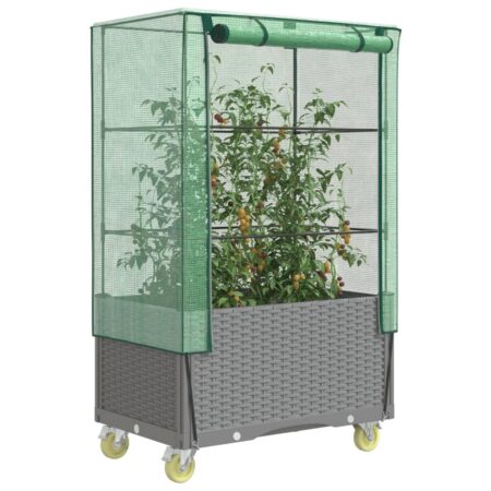 Højbed med overtræk og hjul 80x50x182 cm rattan-look