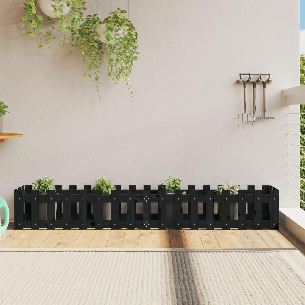 Højbed med stakitdesign 200×30×30 cm - massivt fyrretræ, sort Højbed med stakitdesign 200×30×30 cm - massivt fyrretræ, sort