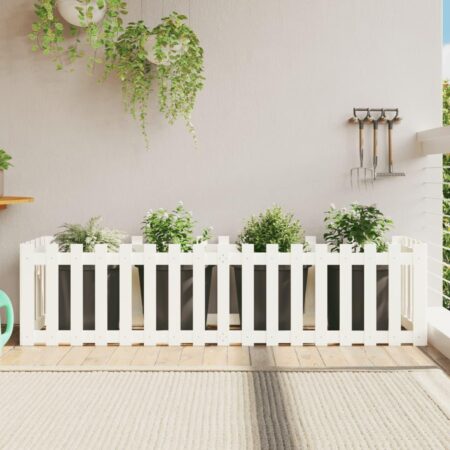 Højbed med stakitdesign 200×50×50 cm - massivt fyrretræ, hvid