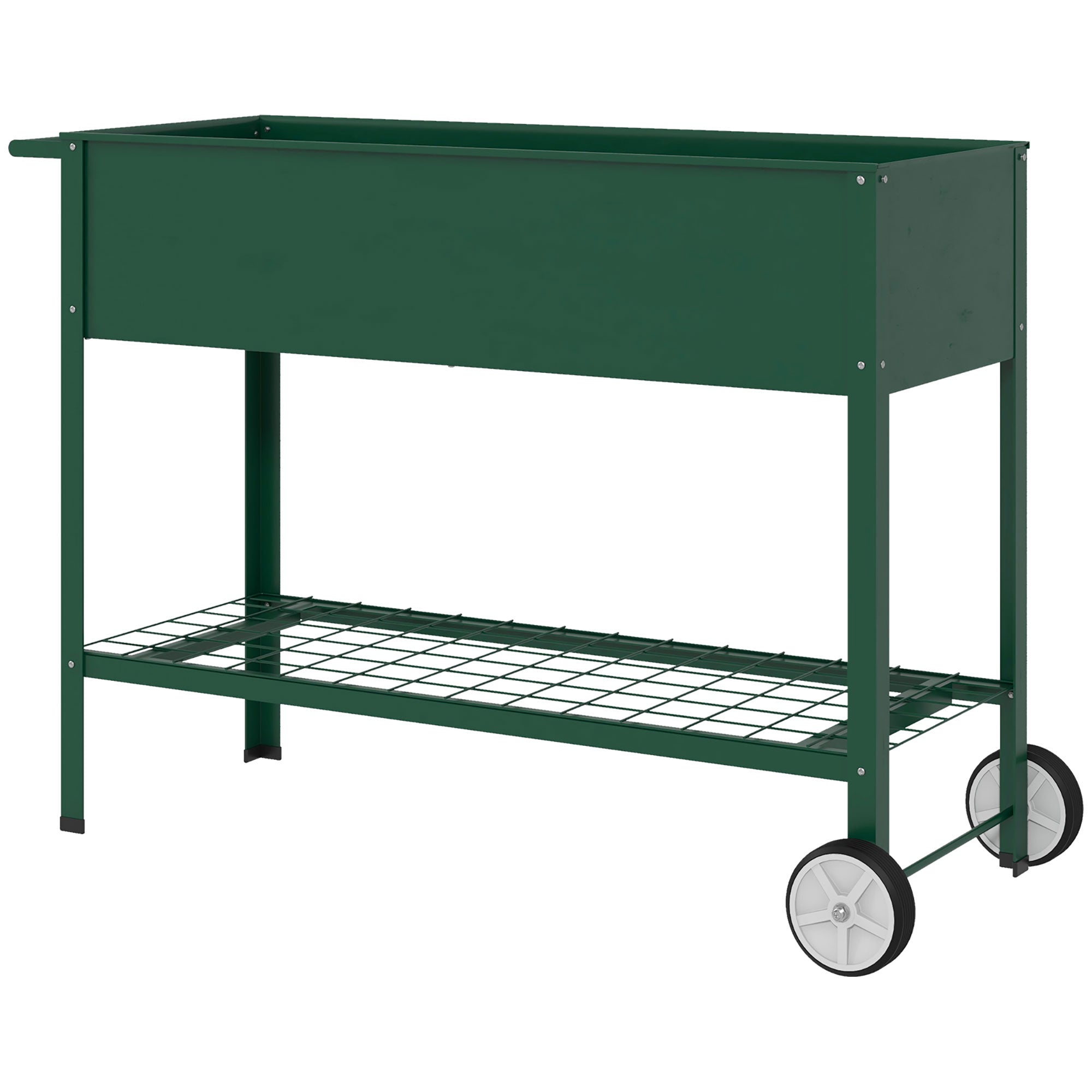 Højbed, plantekasse, 1 hylde, 2 hjul, 109 cm x 44 cm x 80 cm, grøn Højbed, plantekasse, 1 hylde, 2 hjul, 109 cm x 44 cm x 80 cm, grøn