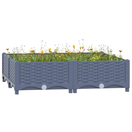 Højbed plantekasse 80 x 80 x 23 cm i polypropylen - blå grå