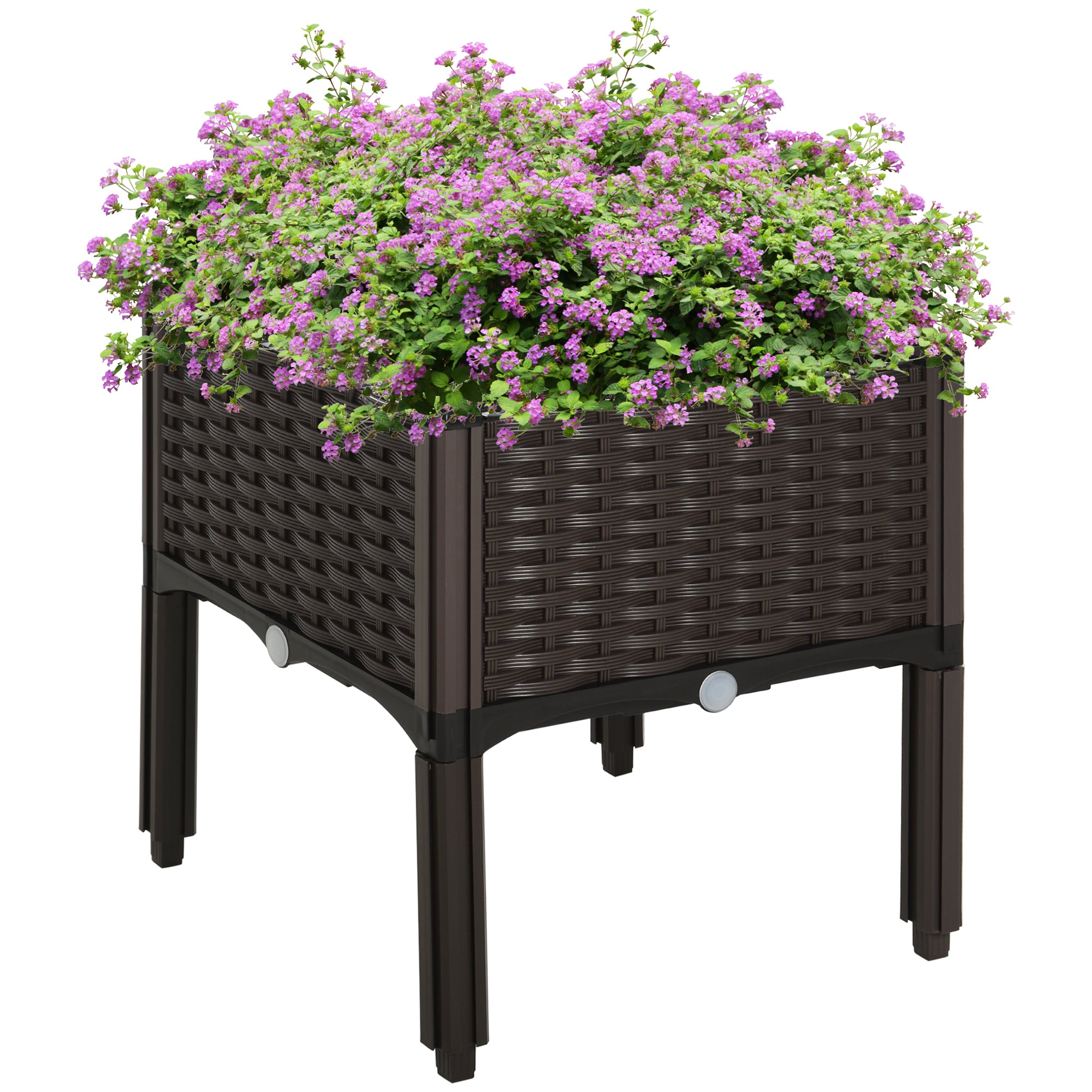 Højbed, plantekasse med drænhuller, blomsterkasse i rottinglook, plastik, brun, 40 x 40 x 44 cm Højbed, plantekasse med drænhuller, blomsterkasse i rottinglook, plastik, brun, 40 x 40 x 44 cm