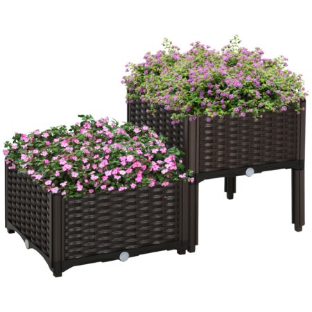 Højbed, plantekasse med drænhuller, blomsterkasse i rottinglook, plastik, brun, 40 x 40 x 44 cm