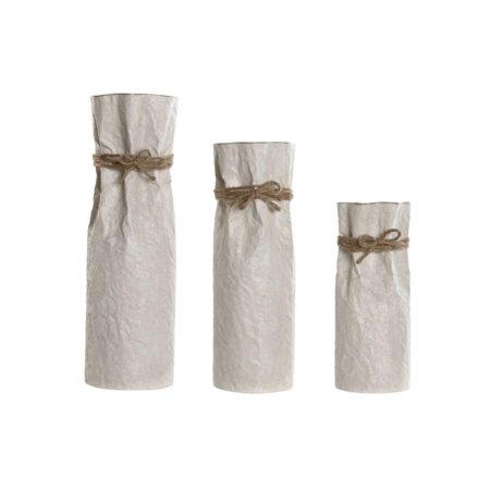 Home ESPRIT sæt med 3 vaser - beige metal med tov, 17 x 17 x 54 cm