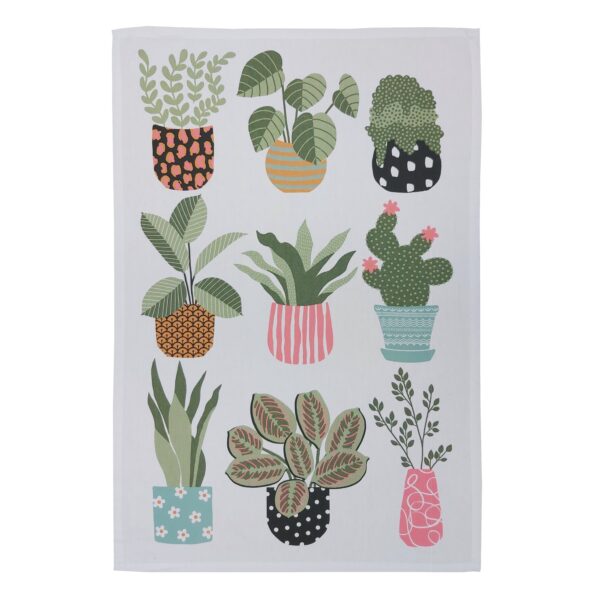 House Plants Tea Towel Green/Pink/White