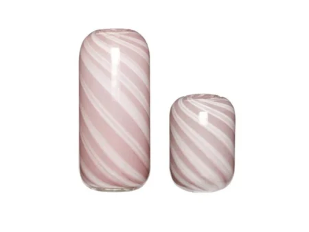 Hübsch, Candy Vaser, 2 stk., Rosa/hvid, ø13xh18 + ø13xh26 cm