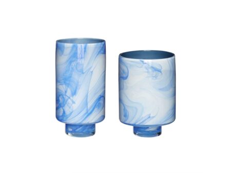 Hübsch - Cloud Vases (set of 2) - Vase - Blue/white - Set of 2 - Ø15 x H18 cm, Ø17 x H25 cm