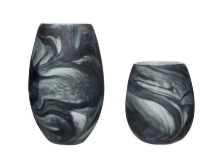 Hübsch, Leaf Vaser, 2 stk., Blå/Hvid, ø15xh18 + ø17xh27 cm