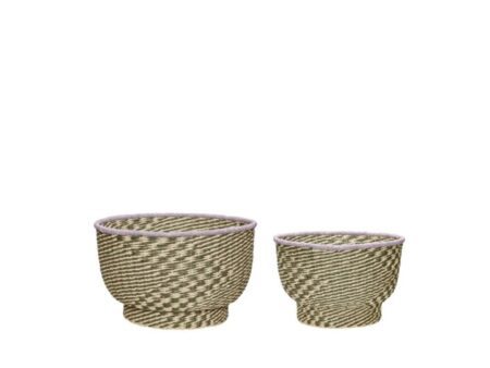 Hübsch - Peppy Baskets (set of 2) - Kurv - Green/nature/purple - ø34xh21, ø38xh26cm