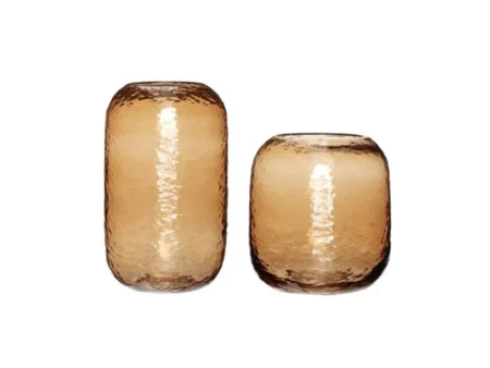 Hübsch, Texture Vaser, 2 stk., Amber, ø17xh19 + ø17xh30 cm